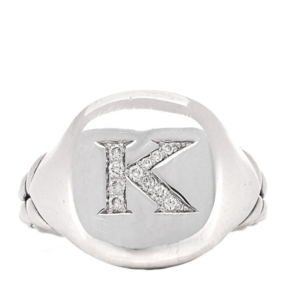 David Yurman Sterling Silver Diamond 14mm Initial K Pinky Ring 48 4.5 2 of 10