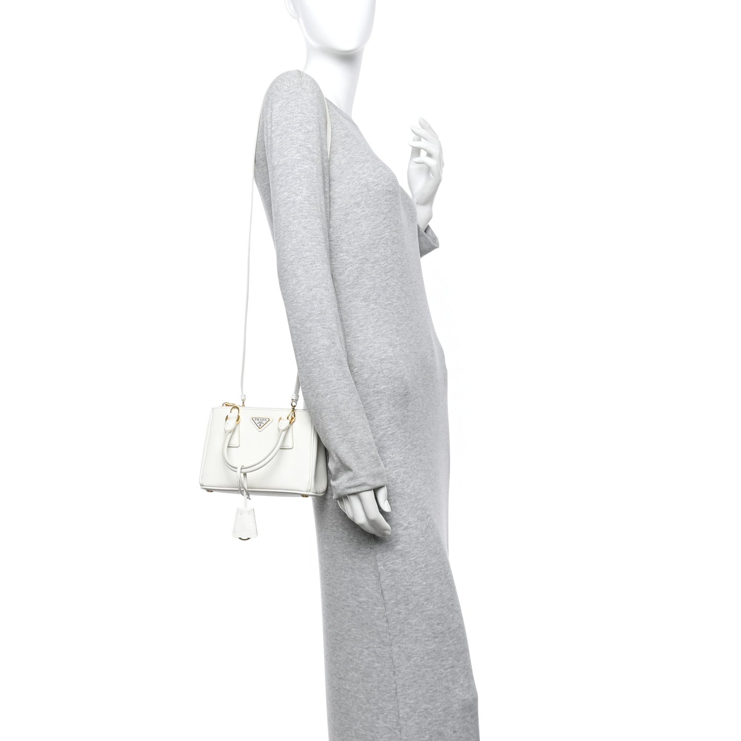 Saffiano Lux Micro Galleria Double Zip Tote White