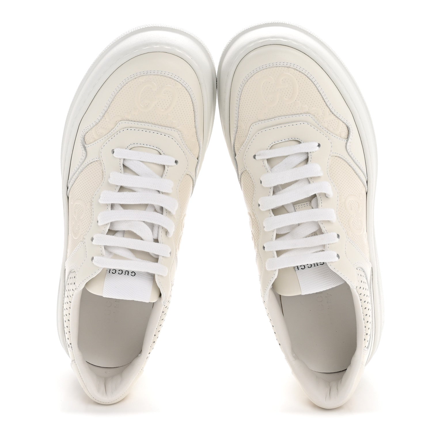 Gucci GGパターン スニーカー ホワイト7 1/2 40 Gucci Calfskin GG Tennis Embossed Perforated Womens Platform 55mm