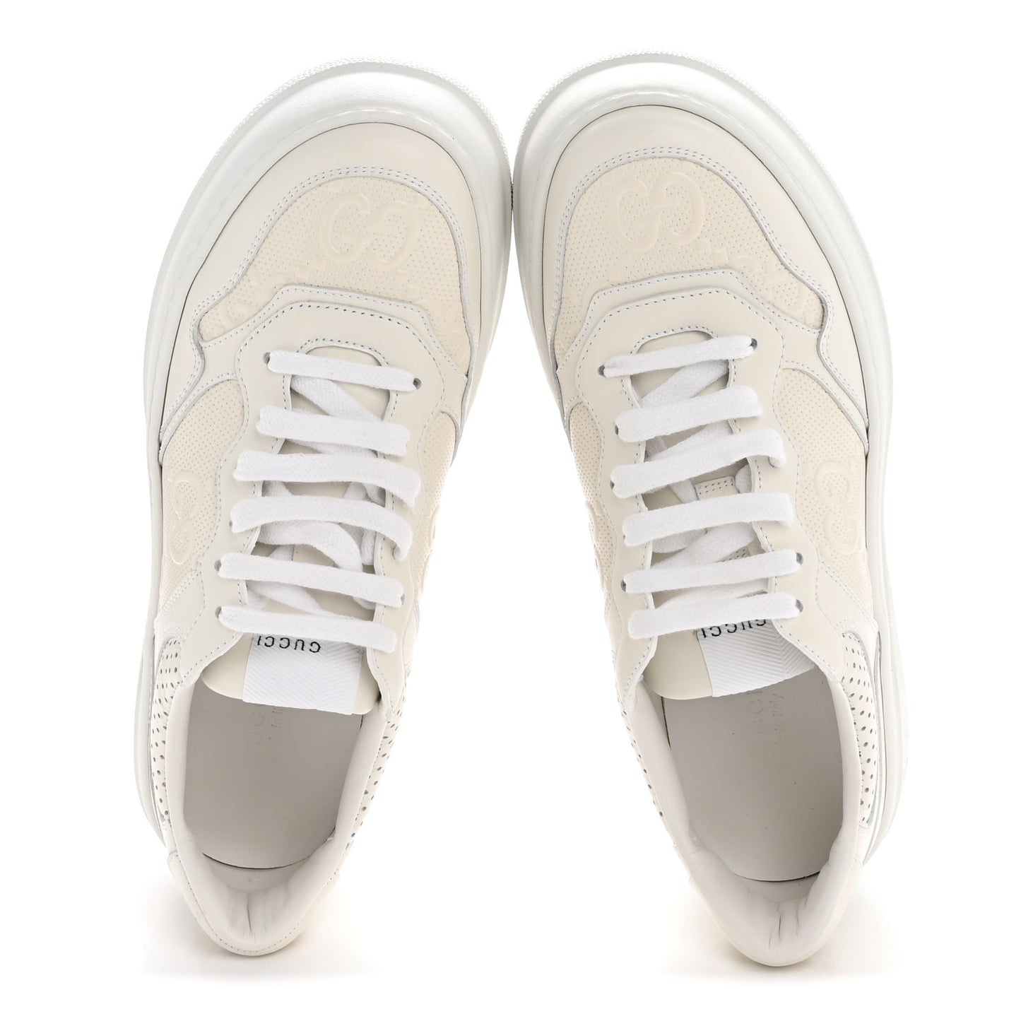 Calfskin GG Tennis Embossed Perforated Womens Platform 55mm Sneakers 40 Great White