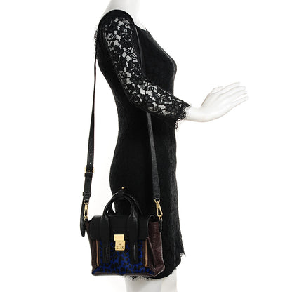 3.1 Phillip Lim 3.1 Grained Calfskin Leopard Calf Hair Mini Pashli Satchel Navy Dark Chocolate Black 2 of 12
