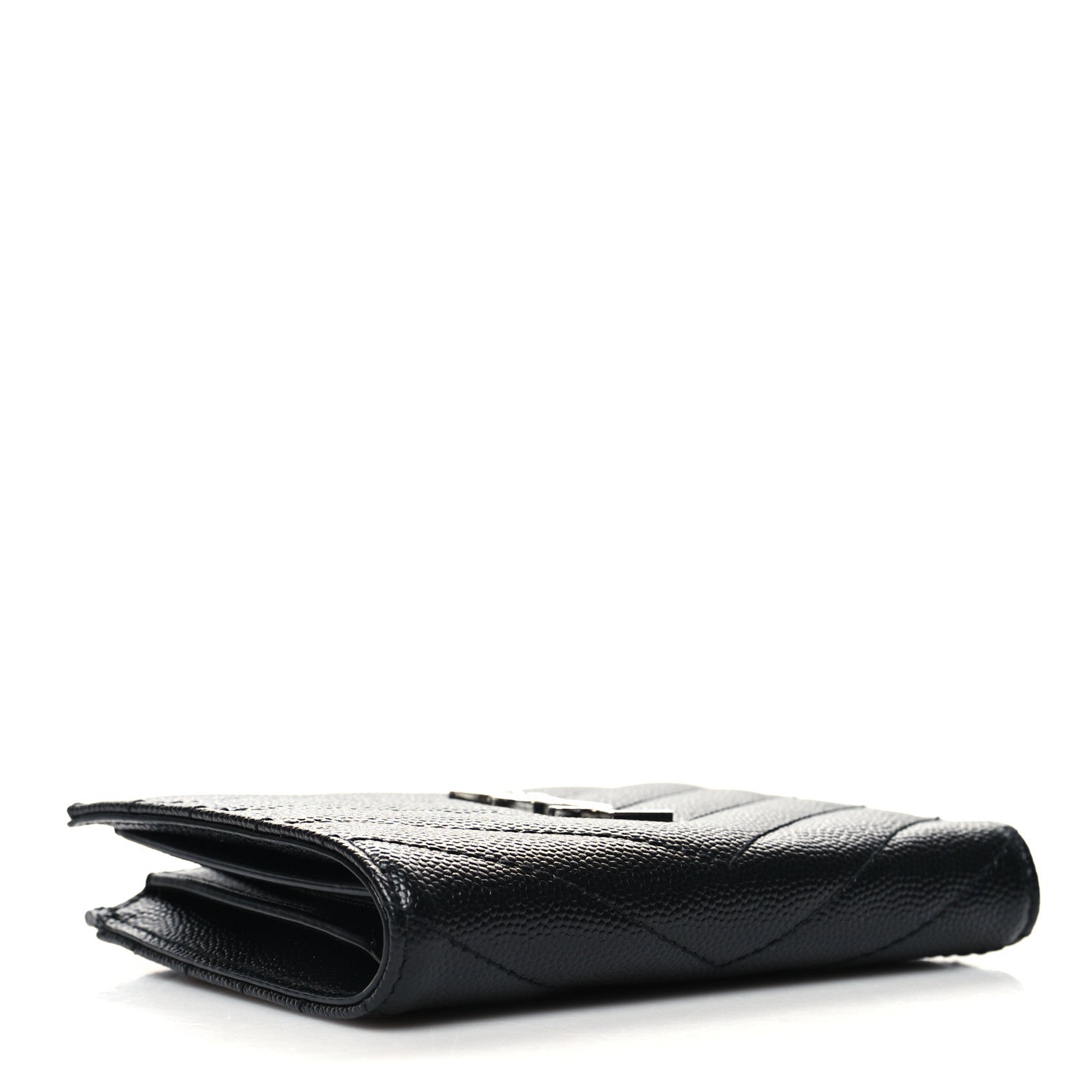 Saint Laurent Grain De Poudre Matelasse Chevron Monogram Zipped Two-Part Wallet Black 4 of 9