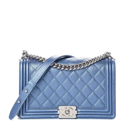 Chanel Metallic Lambskin Perforated New Medium Boy Flap Blue 1 of 20