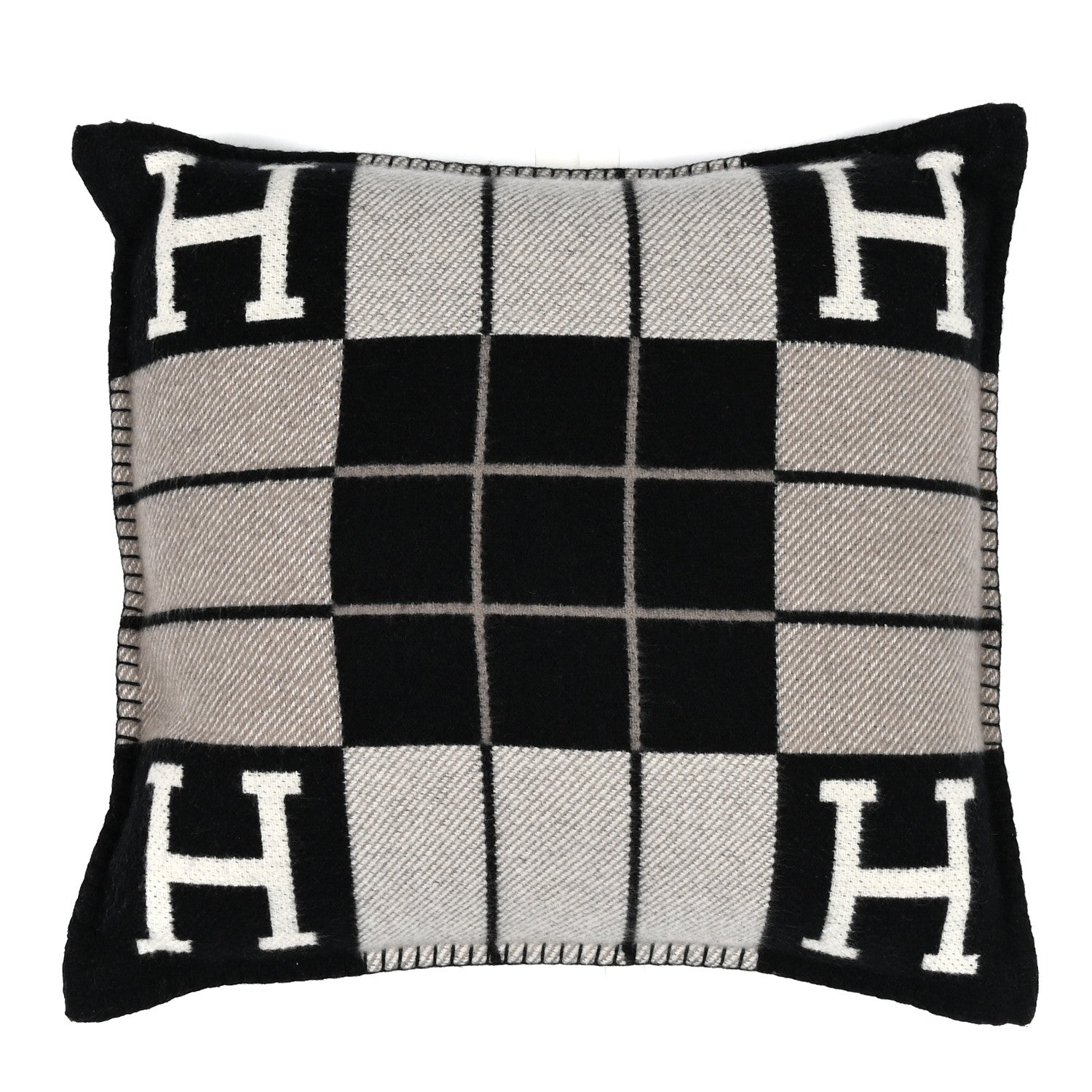 Hermes Wool Cashmere Avalon III Pillow PM Ecru Black 1 of 3