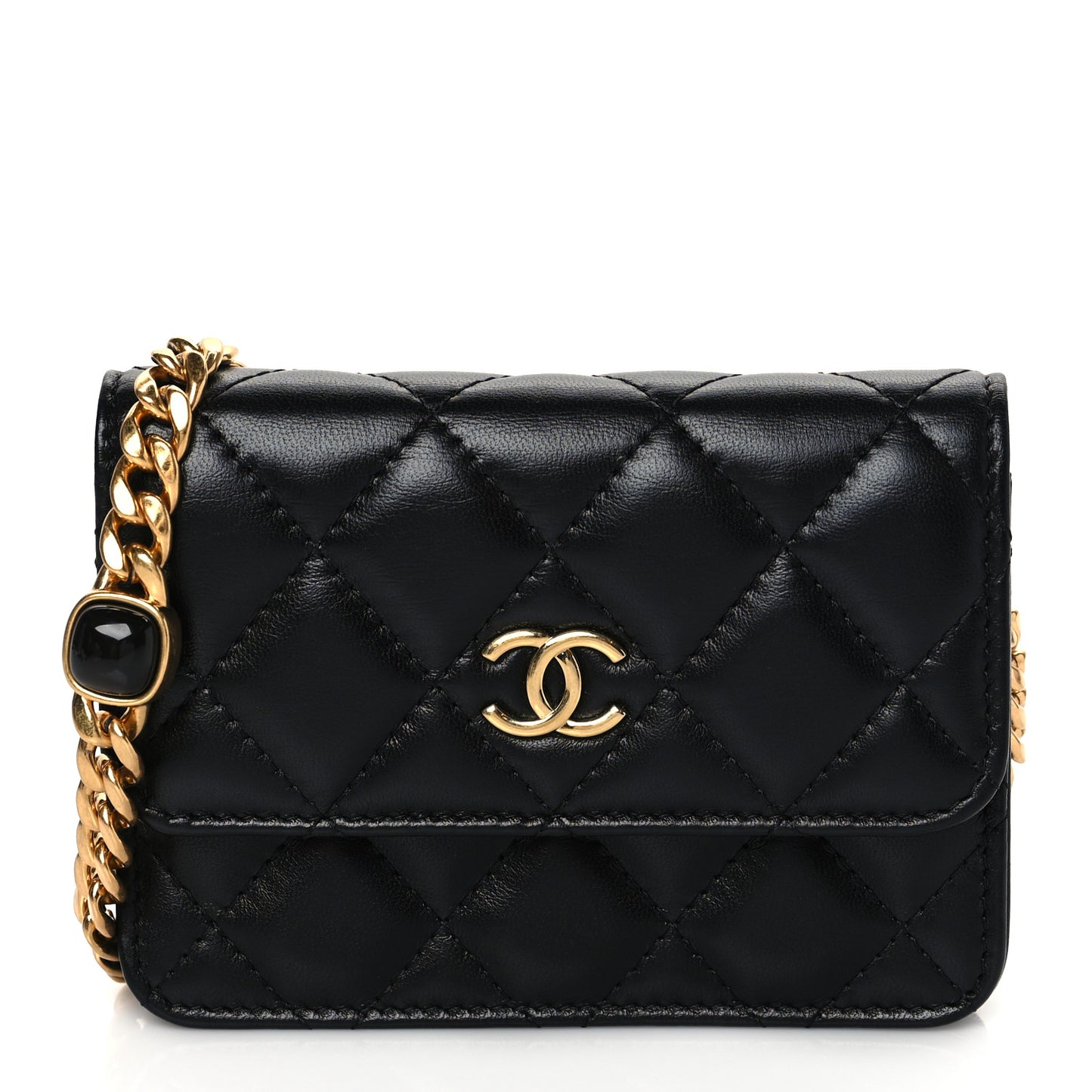 Lambskin Resin Quilted Clutch With Chain Black