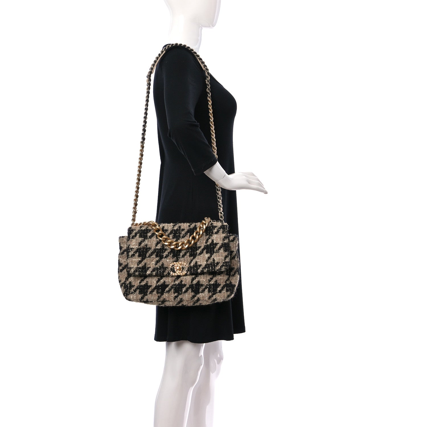 Chanel Tweed Large Chanel 19 Flap Beige Black 2 of 9