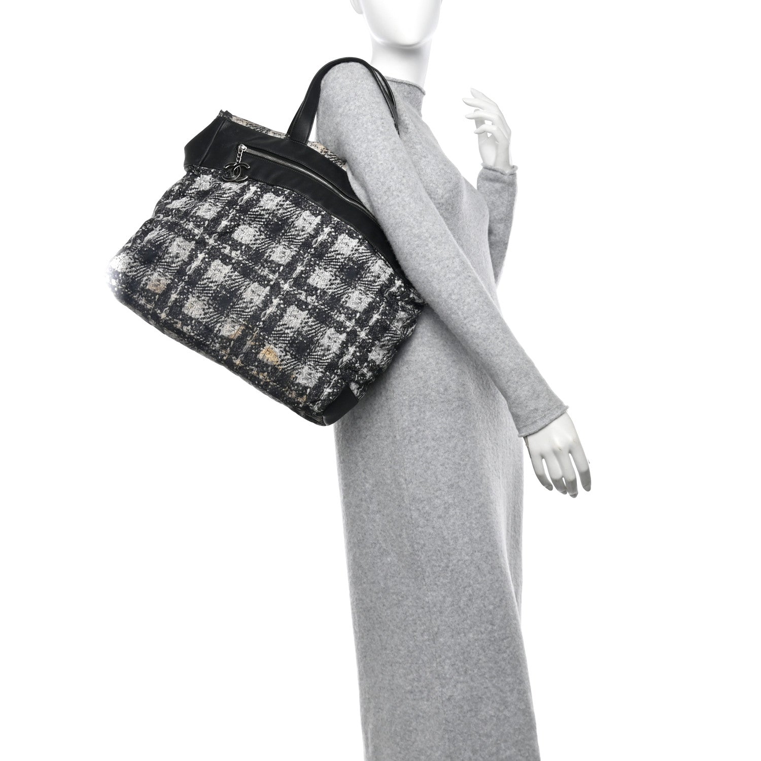 Chanel Lambskin Nylon Tweed Printed Tote Black White 2 of 21