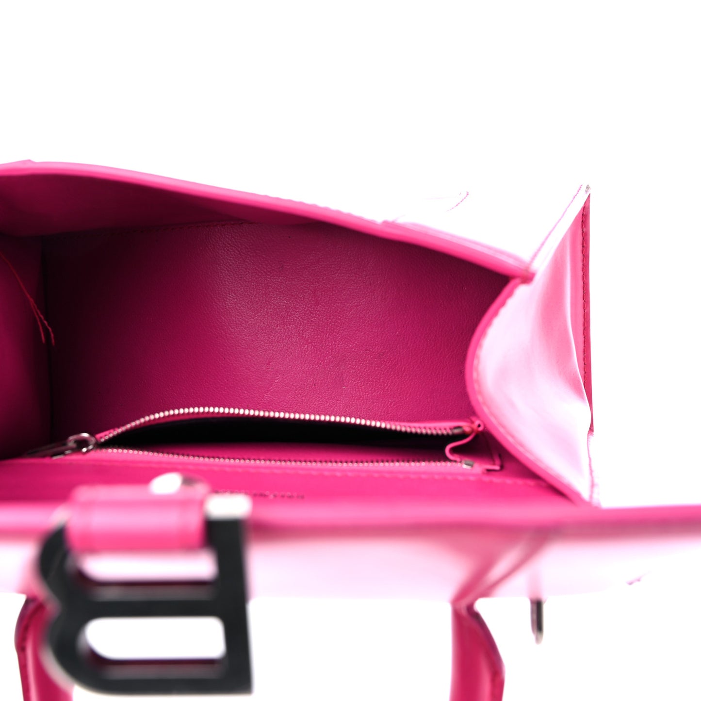 Shiny Box Calfskin Small Hourglass Top Handle Bag Acid Fuchsia