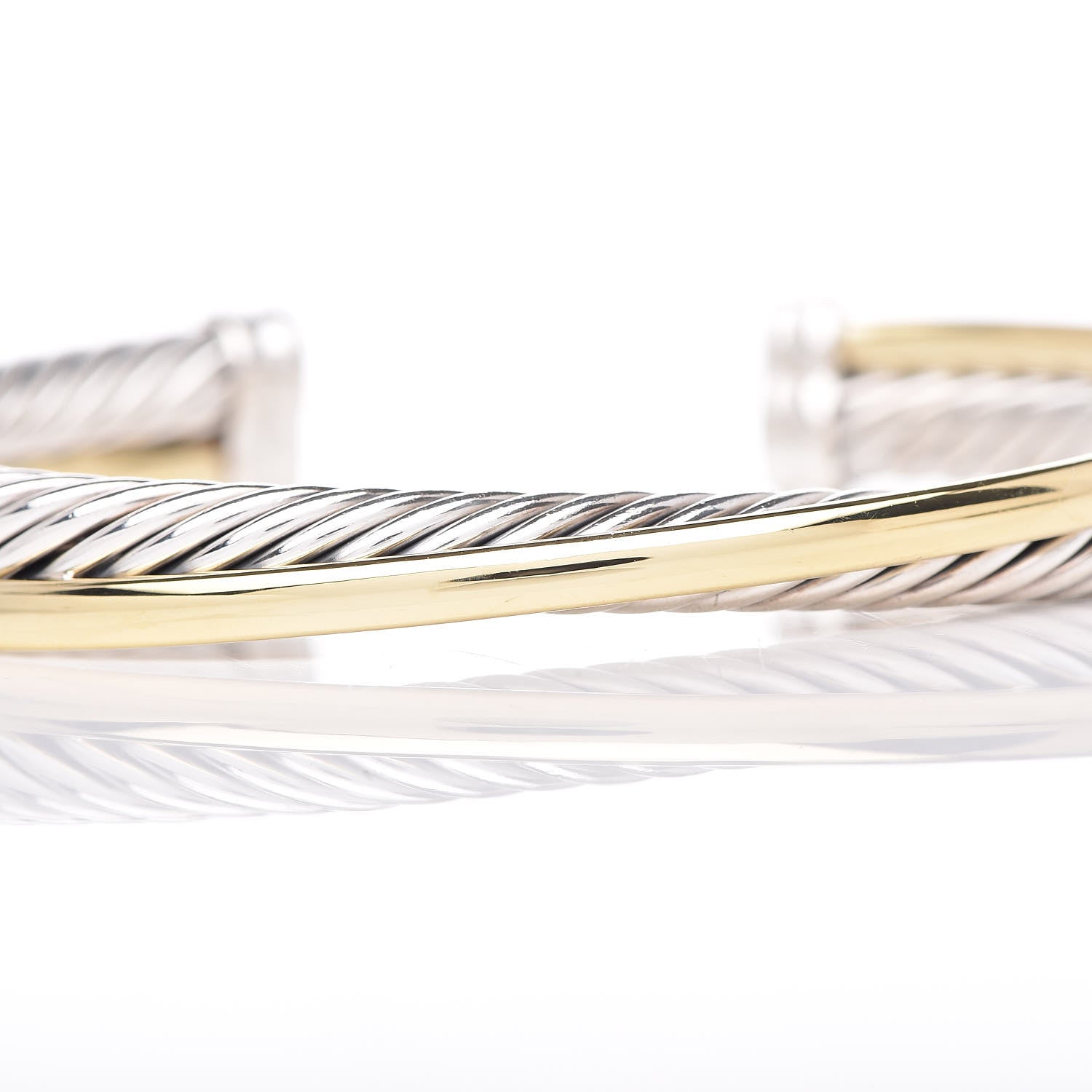 David Yurman Sterling Silver 18K Yellow Gold 5mm Crossover Cuff Bracelet 8 of 8