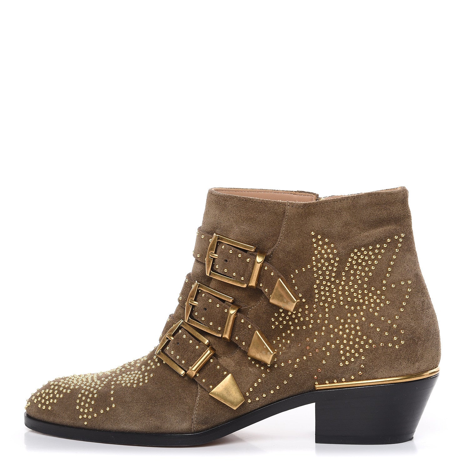 Chloe Suede Sheepskin Studded Susanna Ankle Boots 37.5 Green 1 of 11