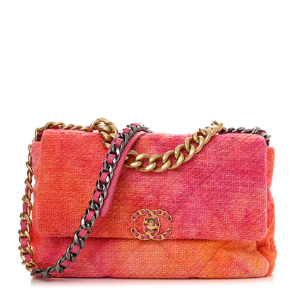 Chanel Tweed Quilted Large Chanel 19 Flap Coral Pink 1 of 10