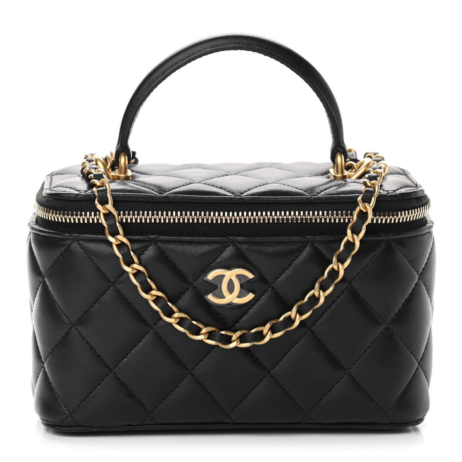 Chanel Lambskin Quilted Small Top Handle Vanity Case With Chain Black 1 of 11