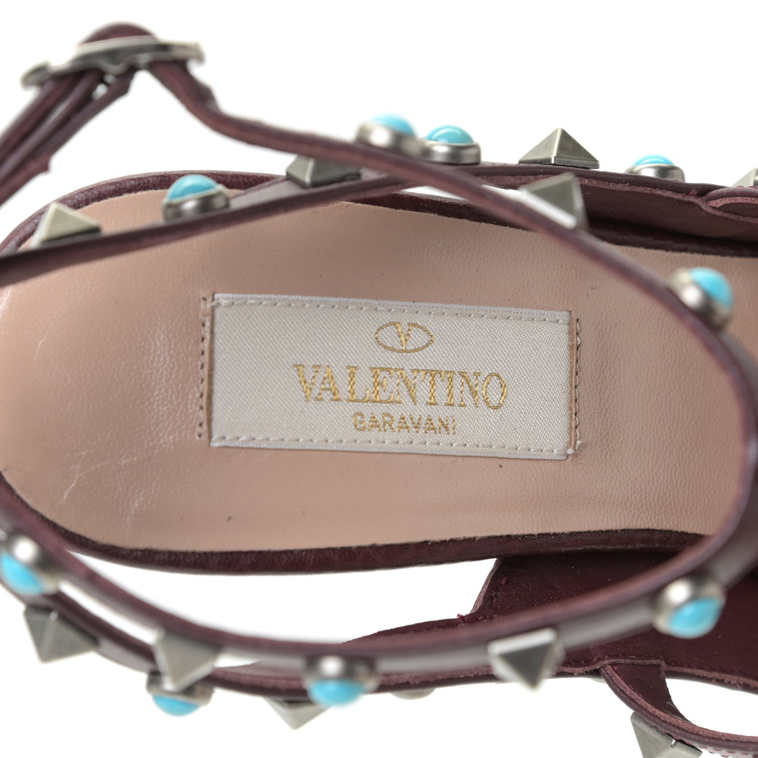 Valentino Garavani Pebbled Calfskin Turquoise Rockstud Rolling Ankle Strap 100mm Pumps 37.5 Rubin 10 of 12
