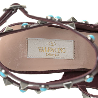 Valentino Garavani Pebbled Calfskin Turquoise Rockstud Rolling Ankle Strap 100mm Pumps 37.5 Rubin 10 of 12