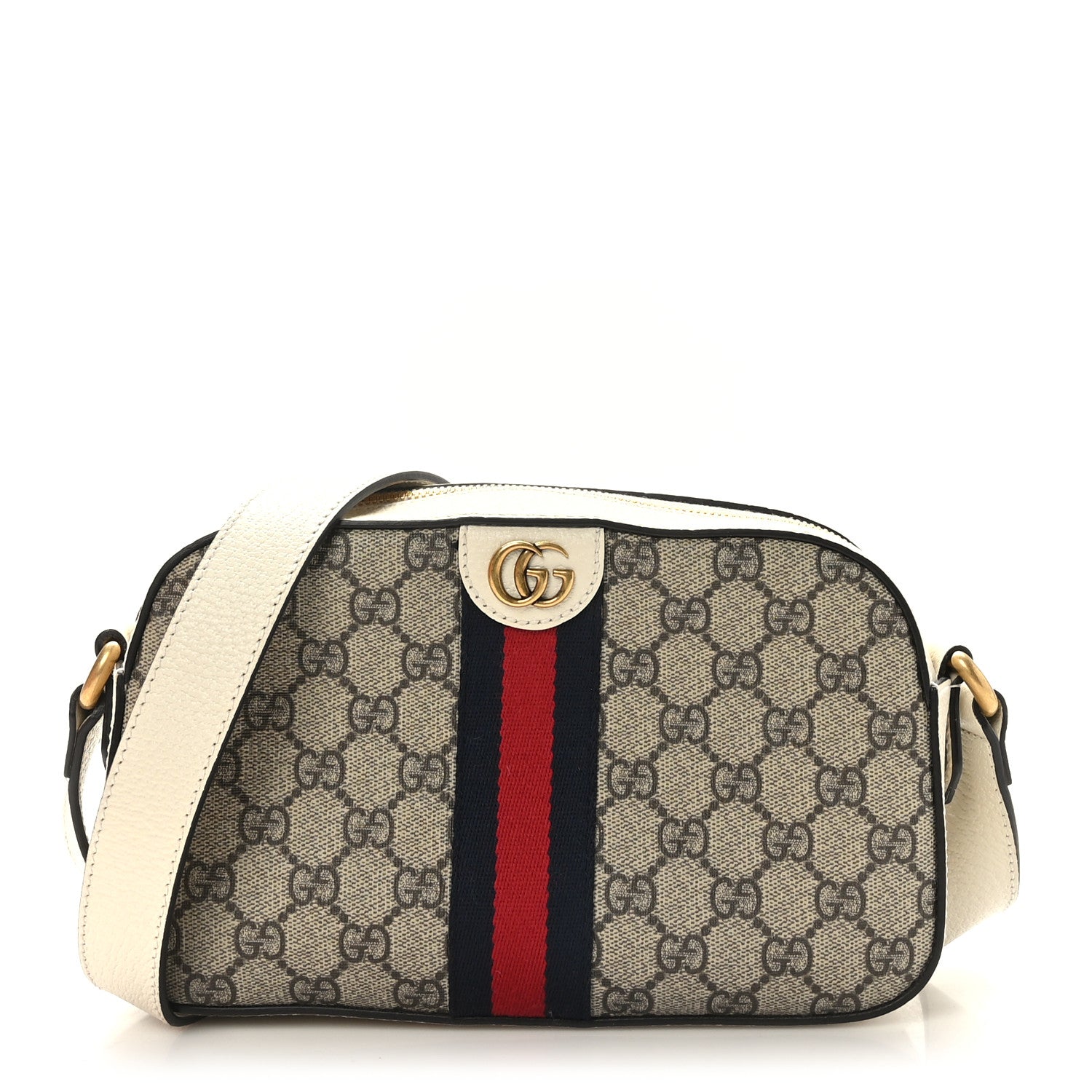 Gucci GG Supreme Monogram Textured Calfskin Web Small Ophidia Camera Bag Beige Ebony Mystic White 1 of 8