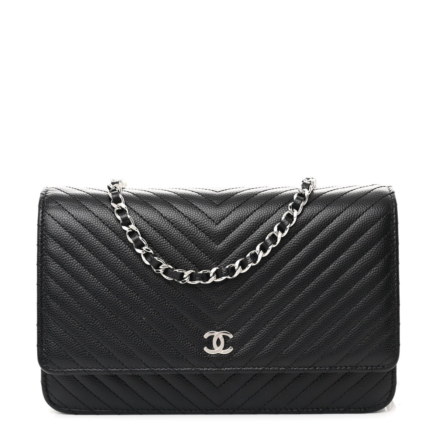 Caviar Chevron Quilted Wallet On Chain WOC Black