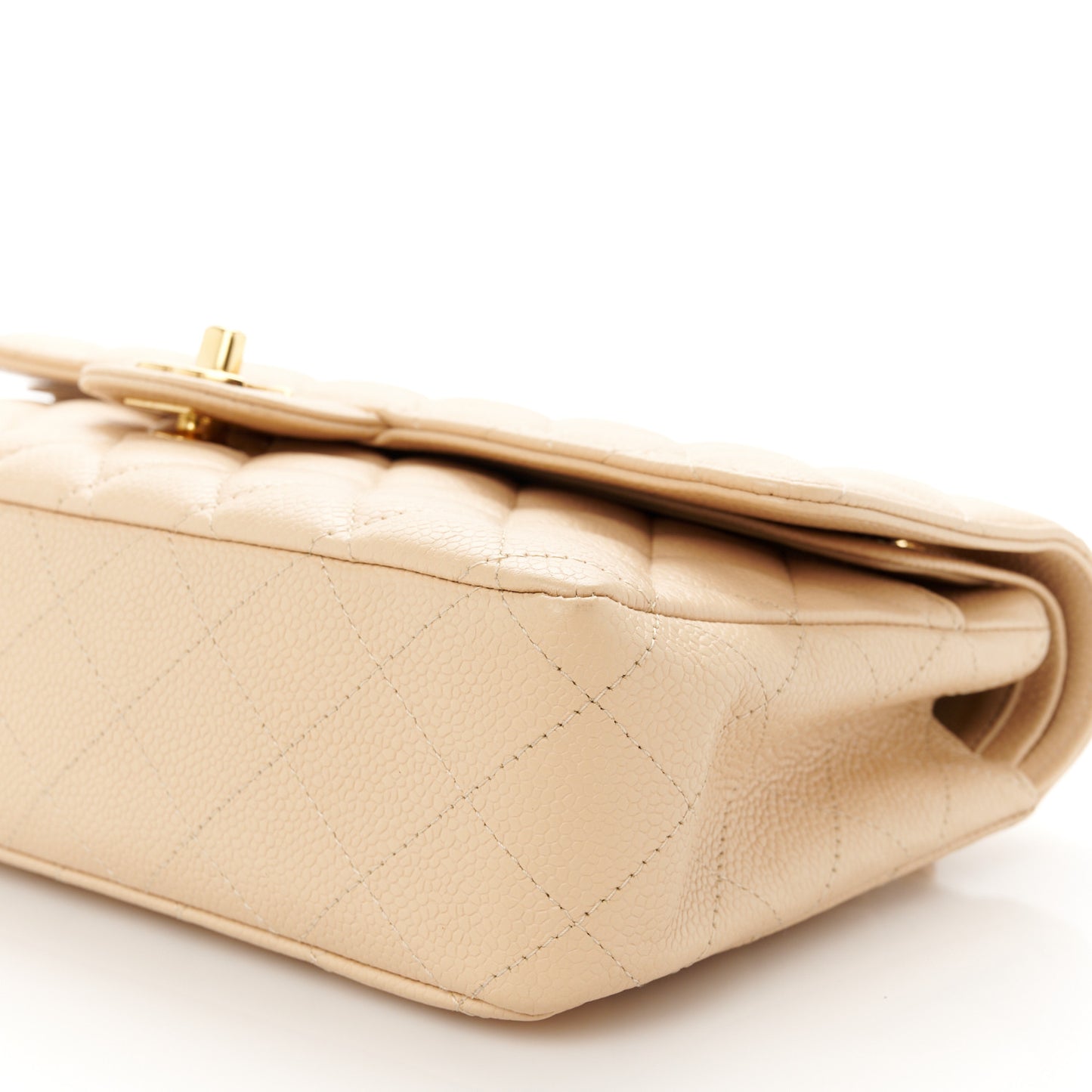 Caviar Quilted Medium Double Flap Light Beige
