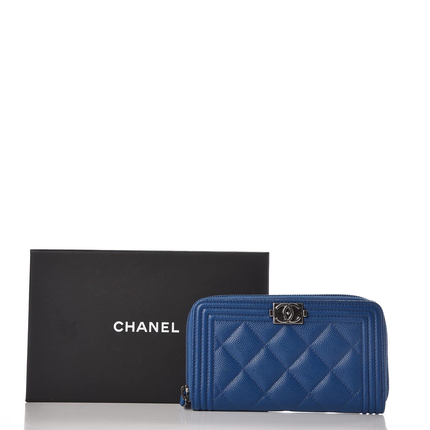 Chanel Caviar Quilted Boy Small Zip Around Wallet Blue 10 of 10