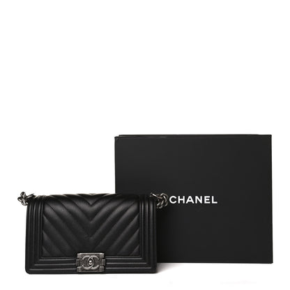 Chanel Caviar Chevron Quilted Medium Boy Flap Black 16 of 16