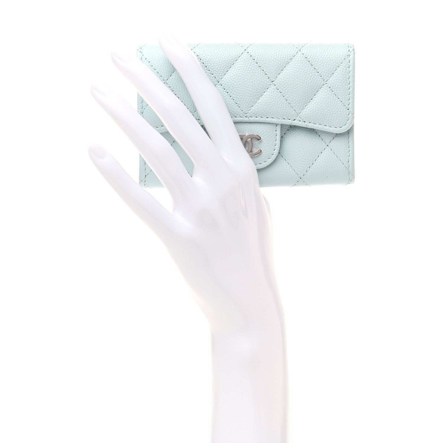 Chanel Caviar Quilted Flap Card Holder Wallet Light Blue 2 of 7