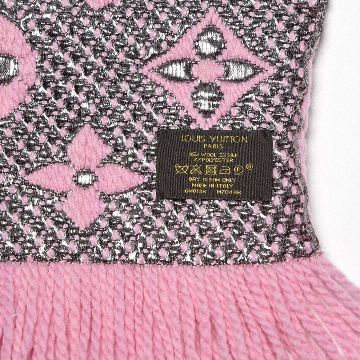 Wool Silk Logomania Shine Scarf Pink