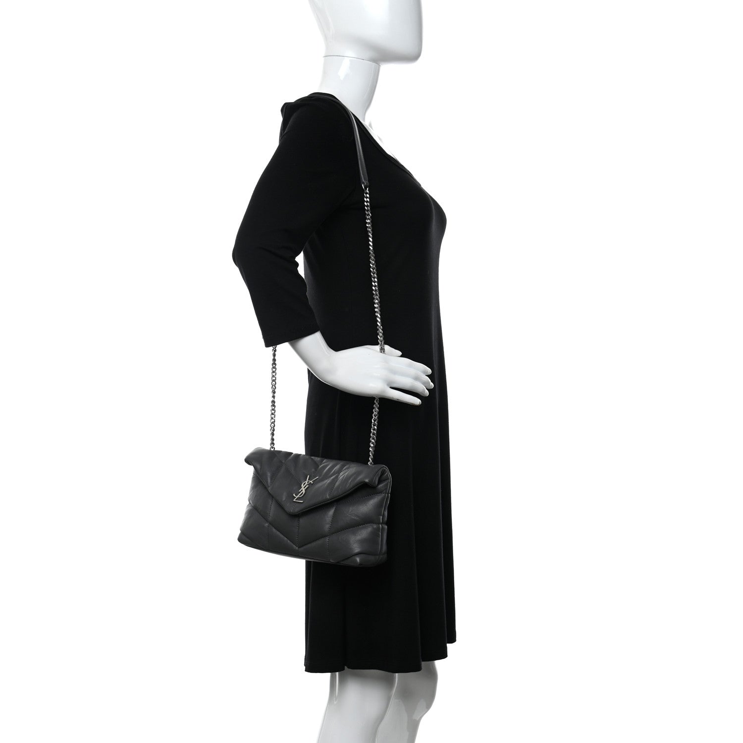 Saint Laurent Lambskin Quilted Toy Loulou Puffer Monogram Chain Satchel Storm 2 of 11