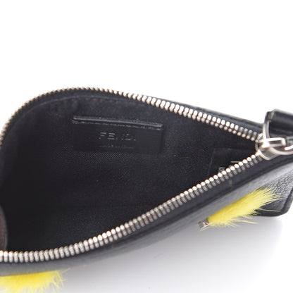 Fendi Vitello Dolce Mink Fur Hypnoteyes Zip Card Holder Black Yellow 4 of 6