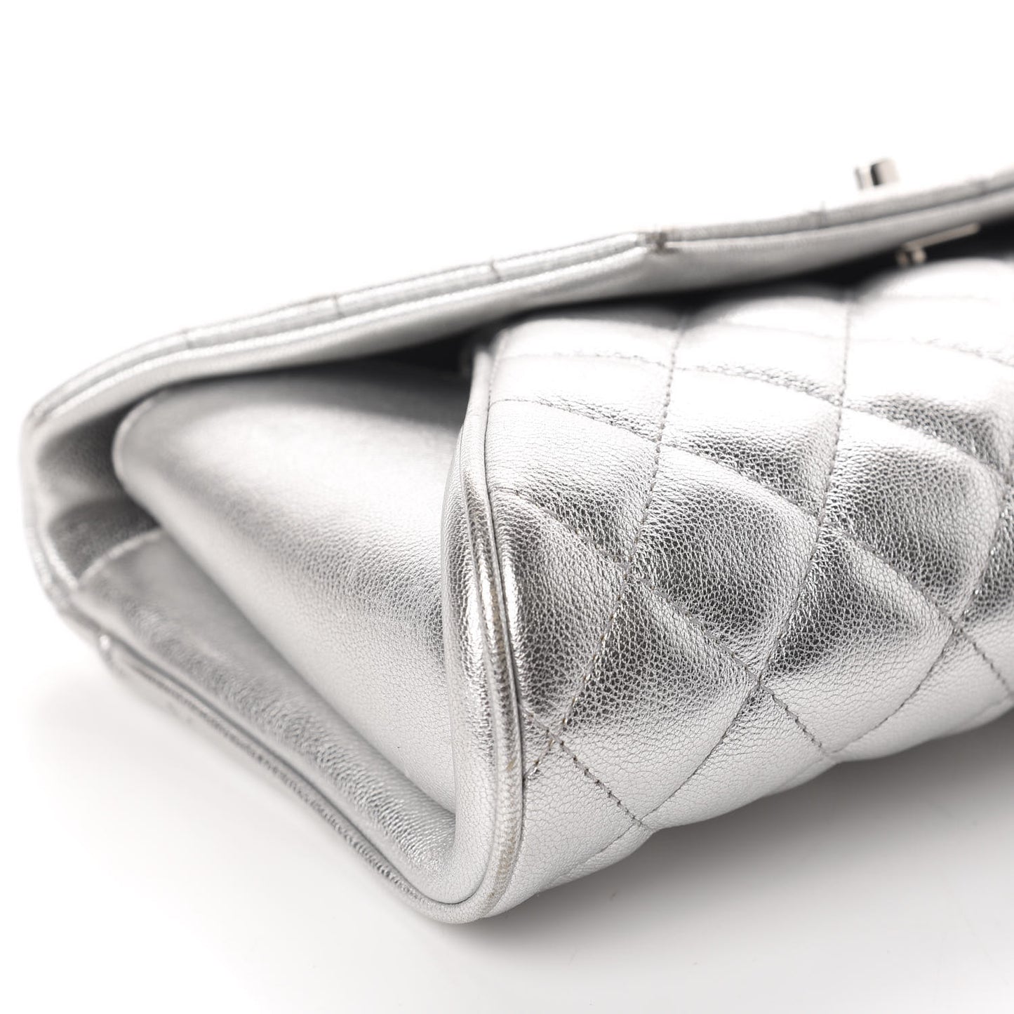 Metallic Calfskin Quilted Fold Up Again Clutch Silver