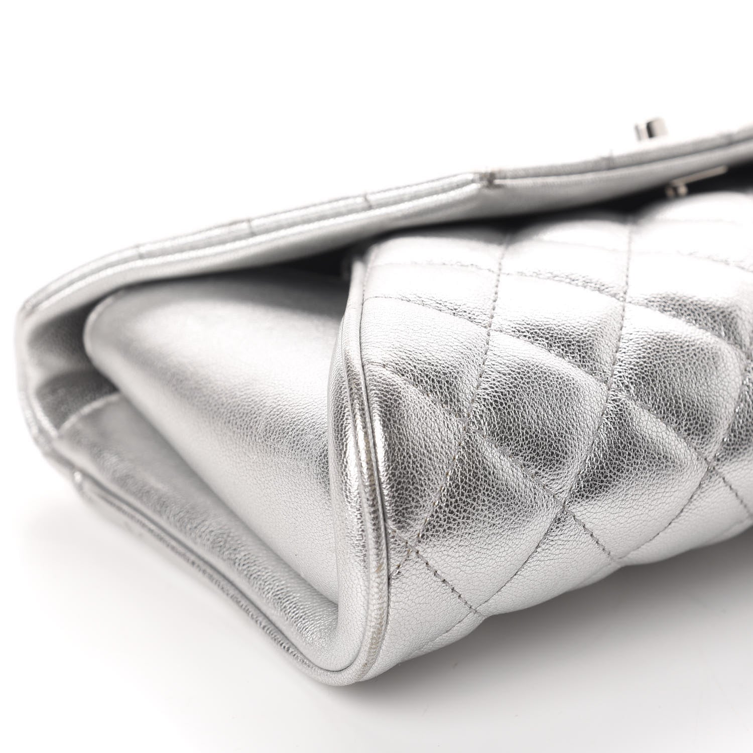 Chanel Metallic Calfskin Quilted Fold Up Again Clutch Silver 6 of 11