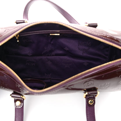 MCM Patent Monogram Essential Barrel Bag Bordeaux 5 of 13
