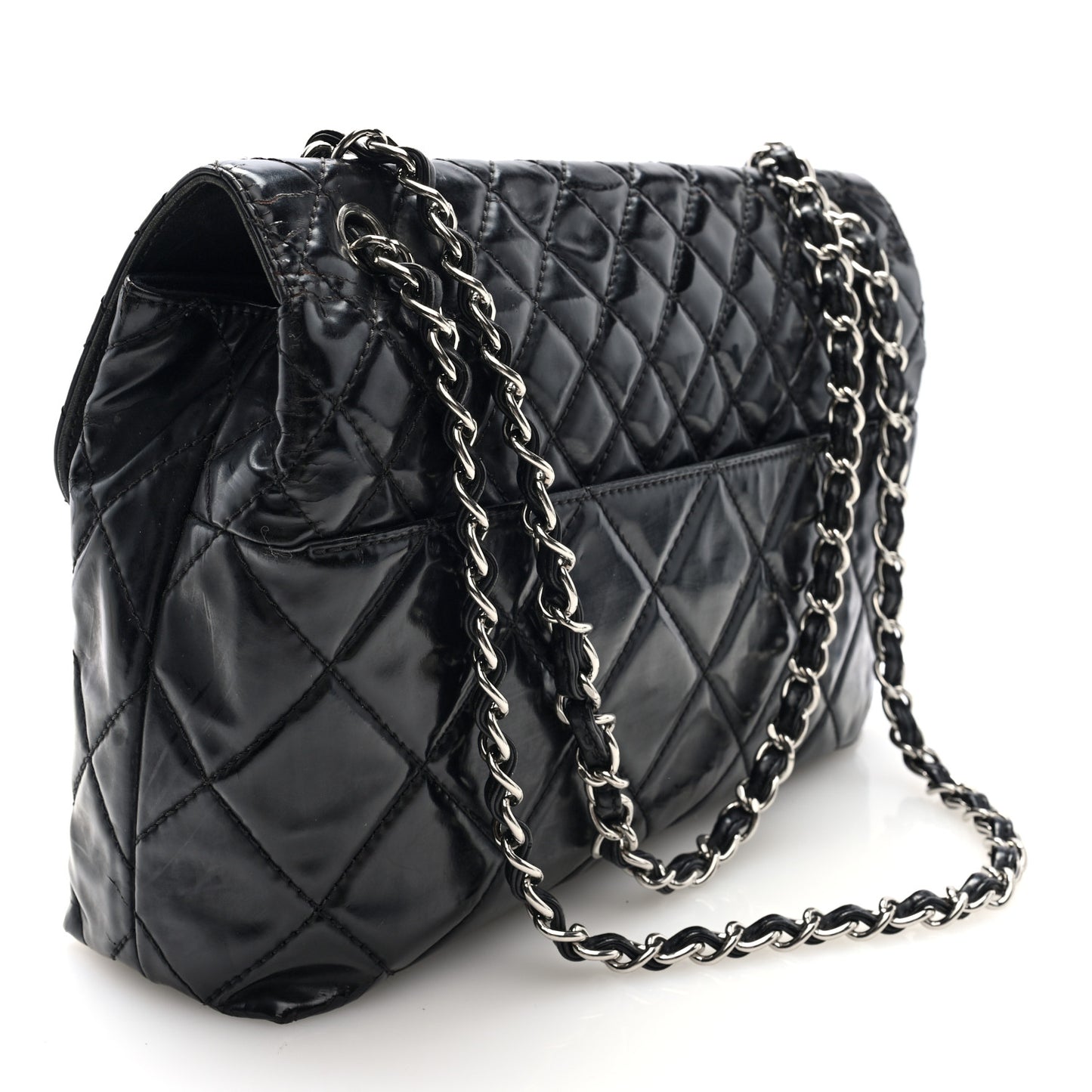 Vinyl Quilted In the Business Flap Bag Black