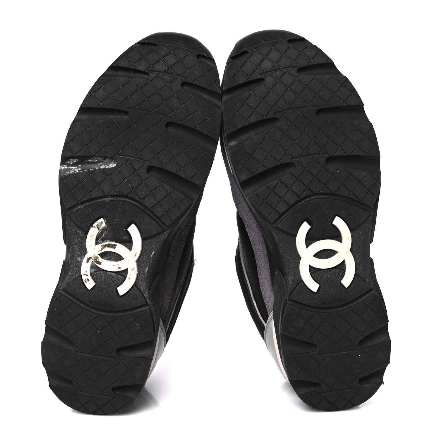 Chanel Calfskin Suede CC Sneakers 36.5 Black Dark Grey Green 6 of 10