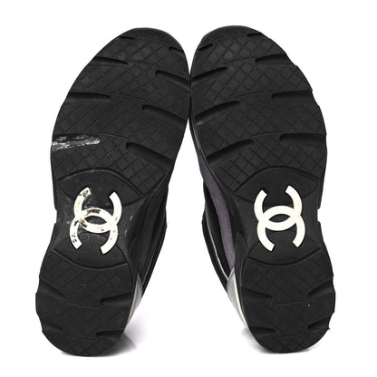 Chanel Calfskin Suede CC Sneakers 36.5 Black Dark Grey Green 6 of 10