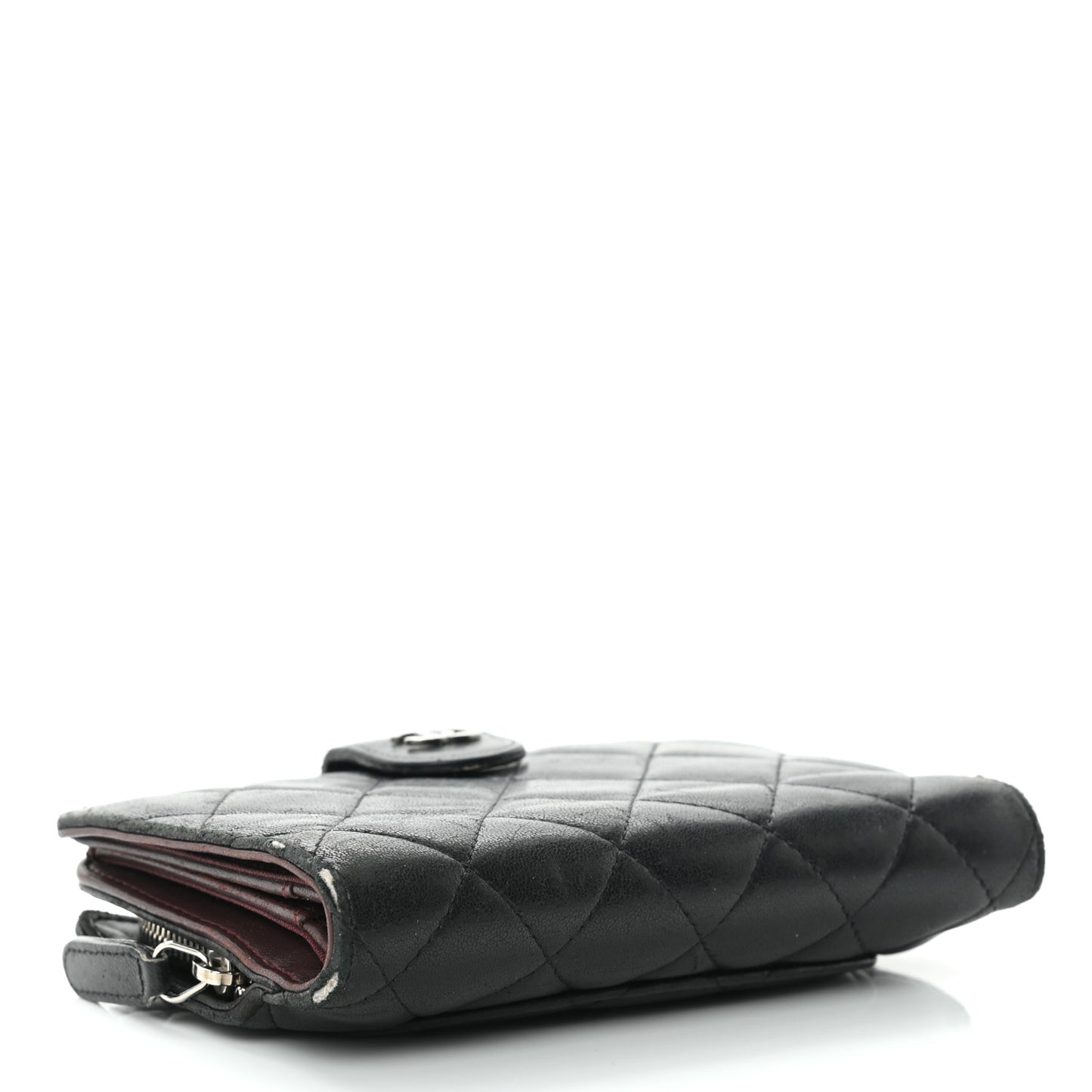 Lambskin Quilted Zipped Pocket Wallet Black