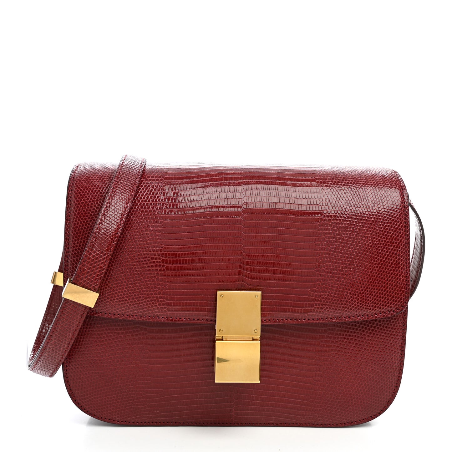 Lizard Medium Classic Box Flap Bag Ruby