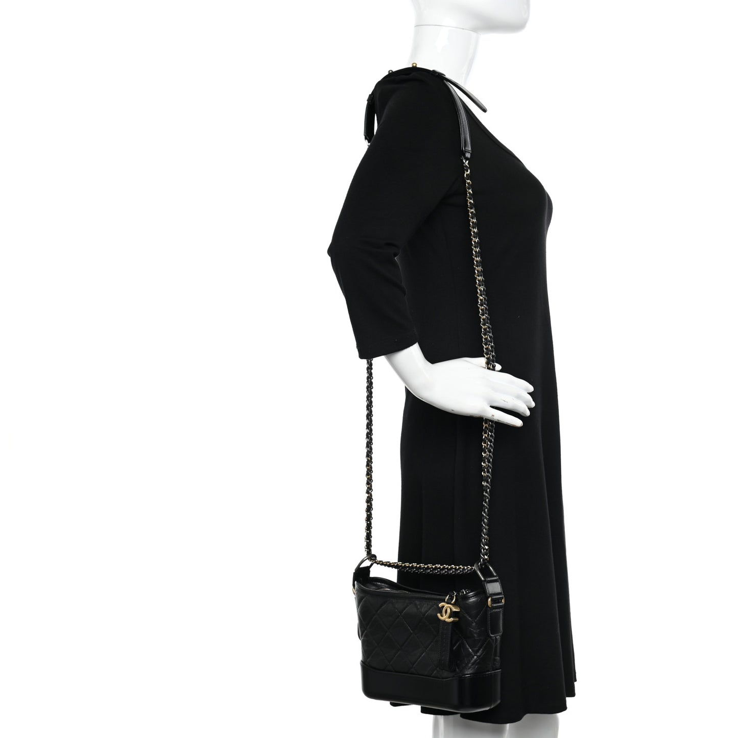 Aged Calfskin Quilted Small Gabrielle Hobo Black