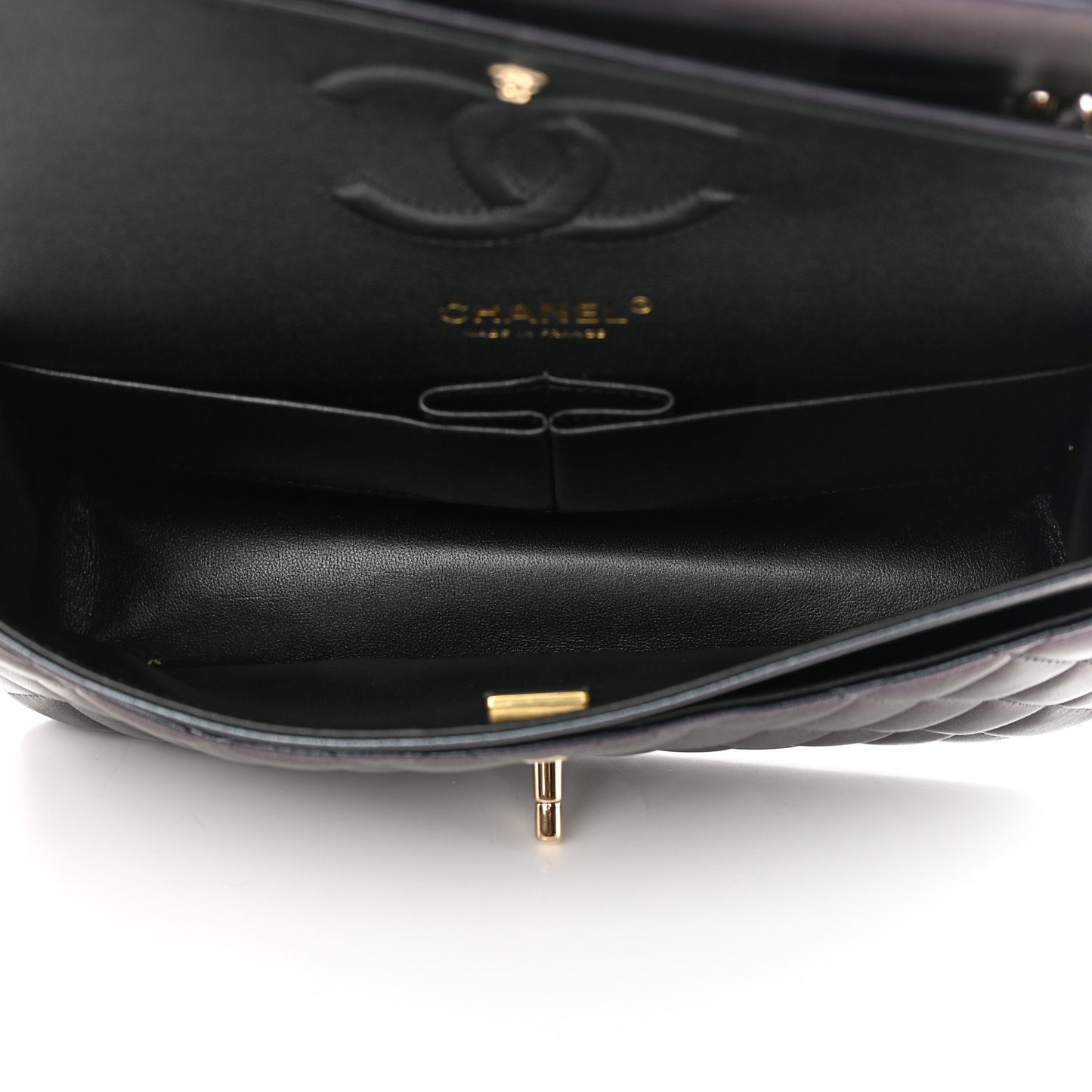 Iridescent Lambskin Quilted Medium Double Flap Black