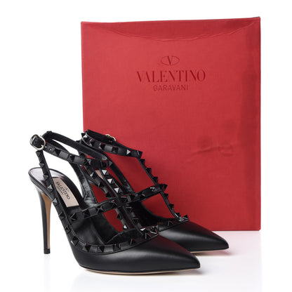Valentino Garavani Calfskin Lacquered Monochrome Rockstud Ankle Strap 100mm Pumps 37.5 Black 8 of 8