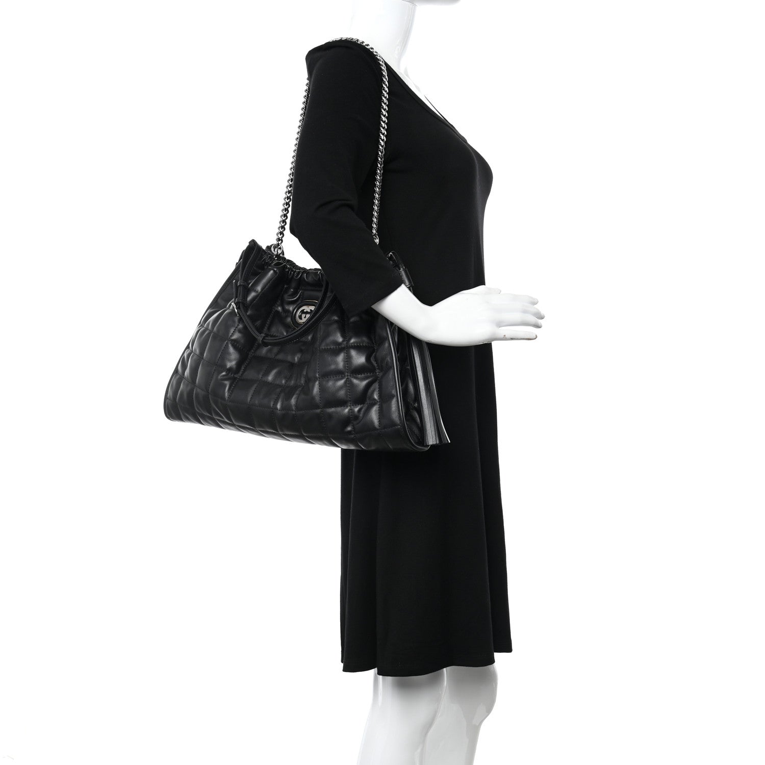 Gucci Calfskin Quilted Medium Deco Tote Bag Black 2 of 9
