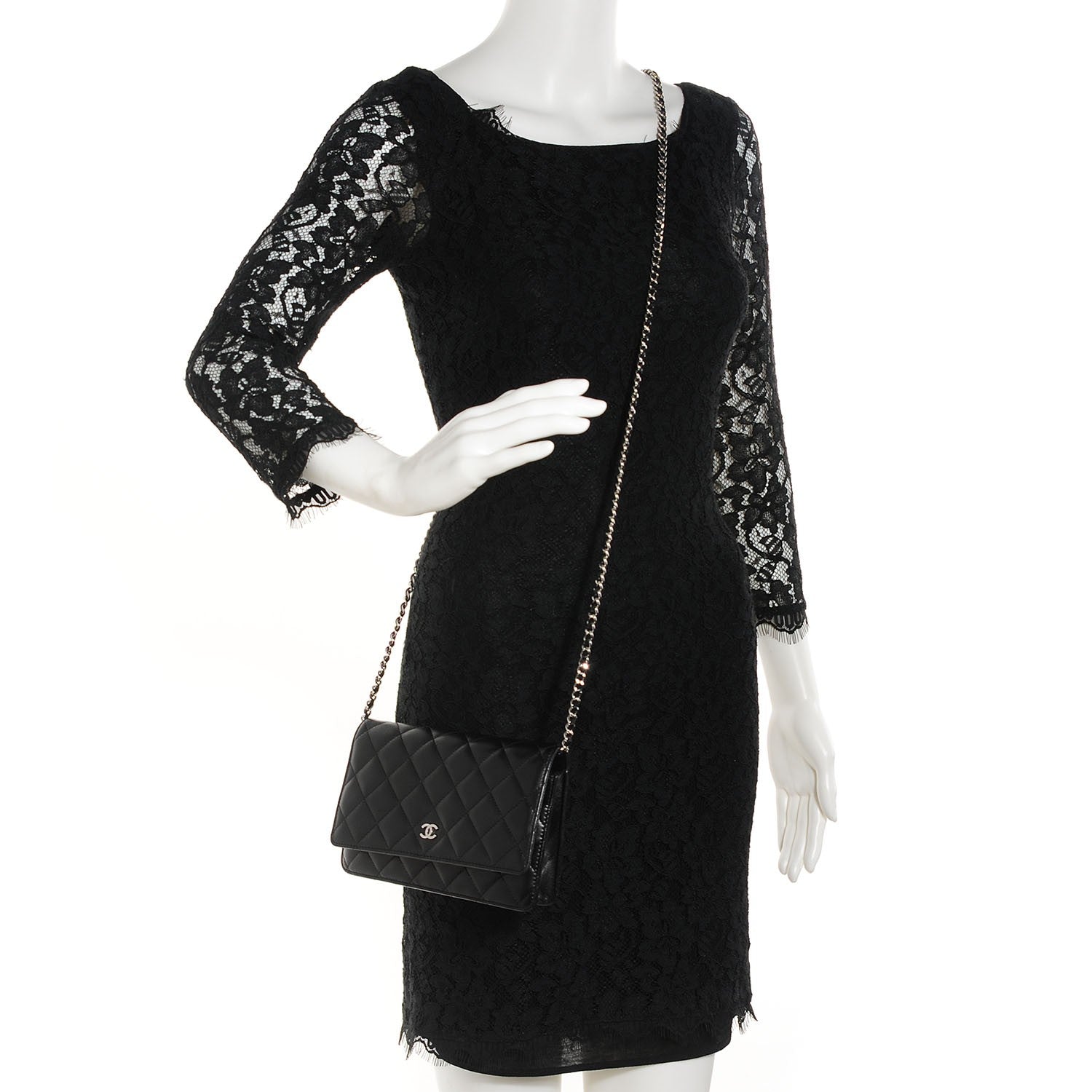 Chanel Lambskin Quilted Wallet On Chain WOC Black 2 of 8