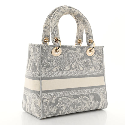 Christian Dior Canvas Toile De Jouy Reverse Embroidered Medium Lady D-Lite Gray 3 of 9