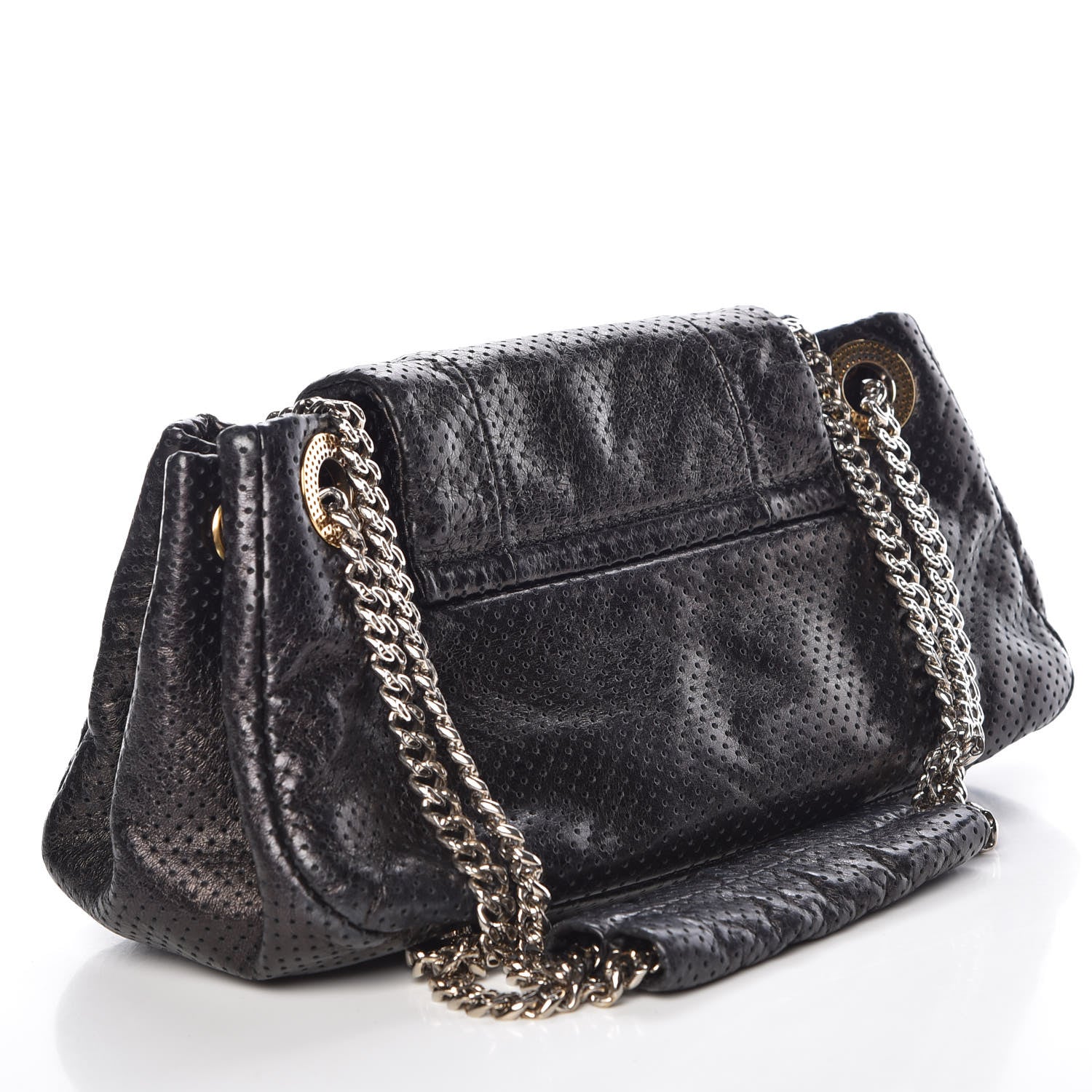 Chanel Metallic Calfskin Perforated Drill Accordion Flap Black 3 of 9