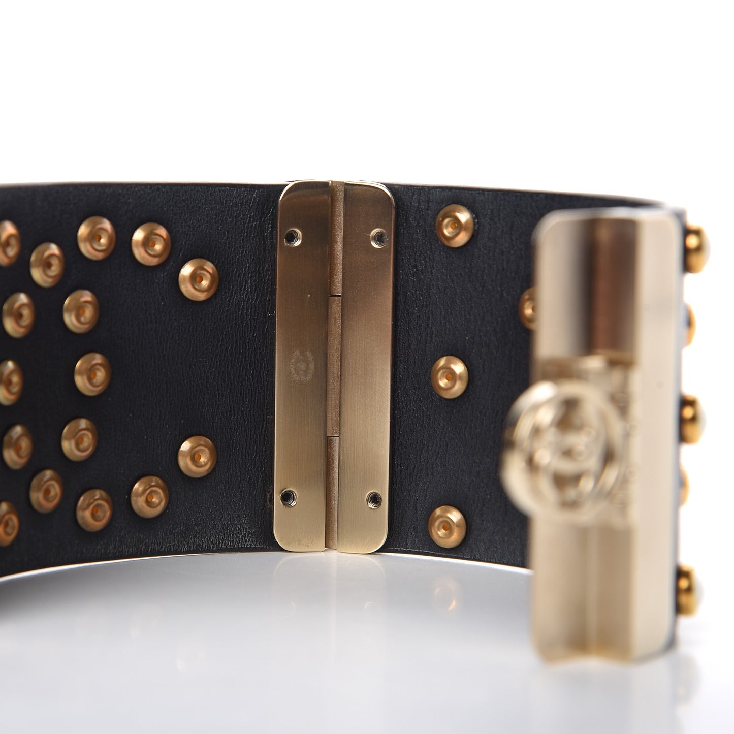 Lambskin Calfskin Pearl CC Cuff Bracelet Black Gold