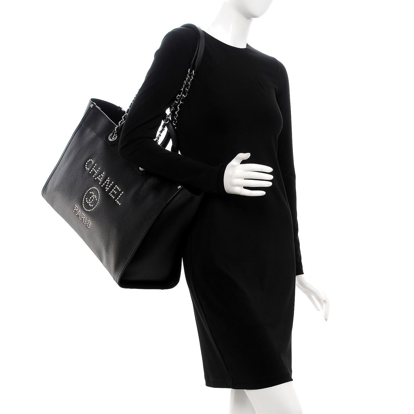 Caviar Extra Large Studded Deauville Tote Black