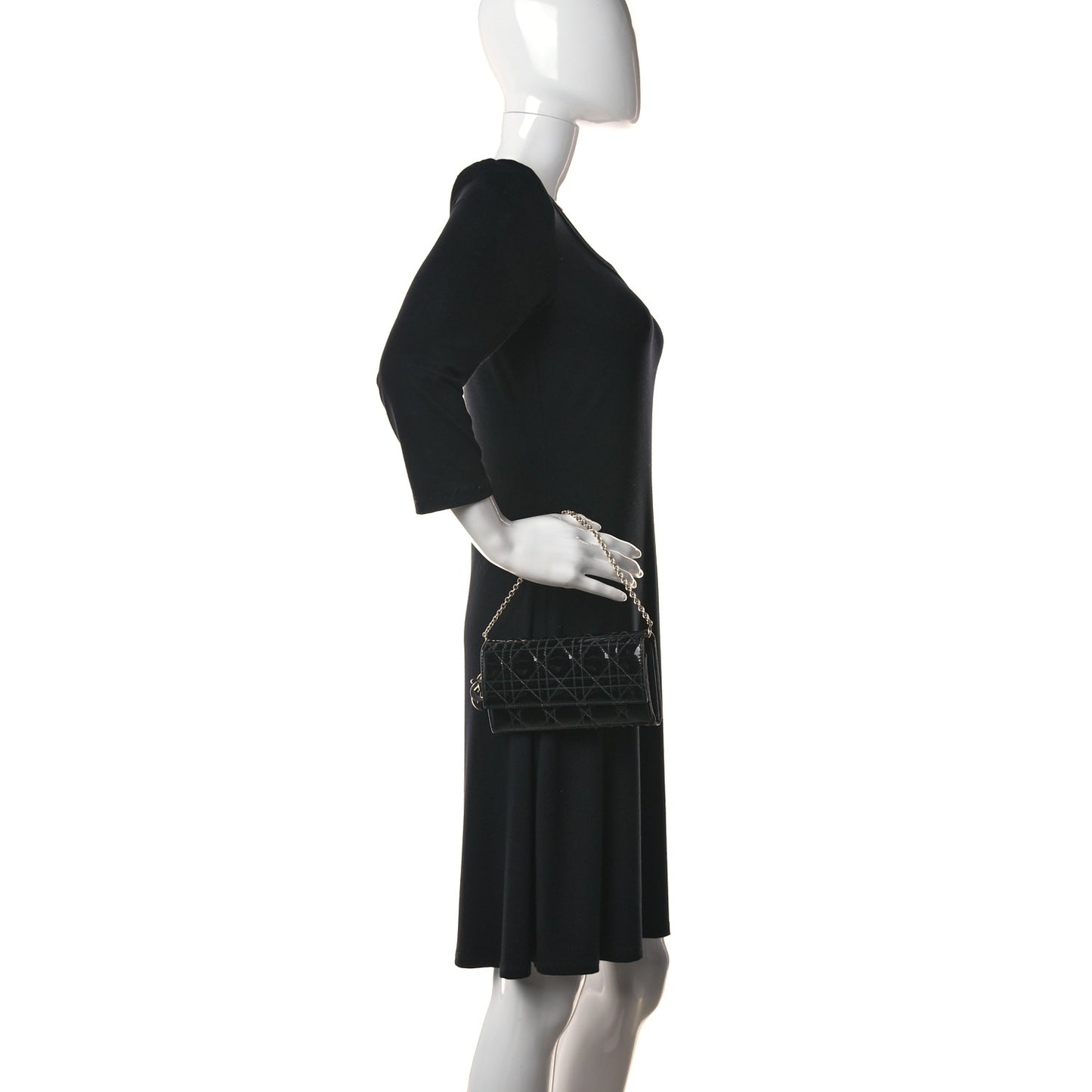 Patent Cannage Lady Dior Rendezvous Wallet On Chain Black