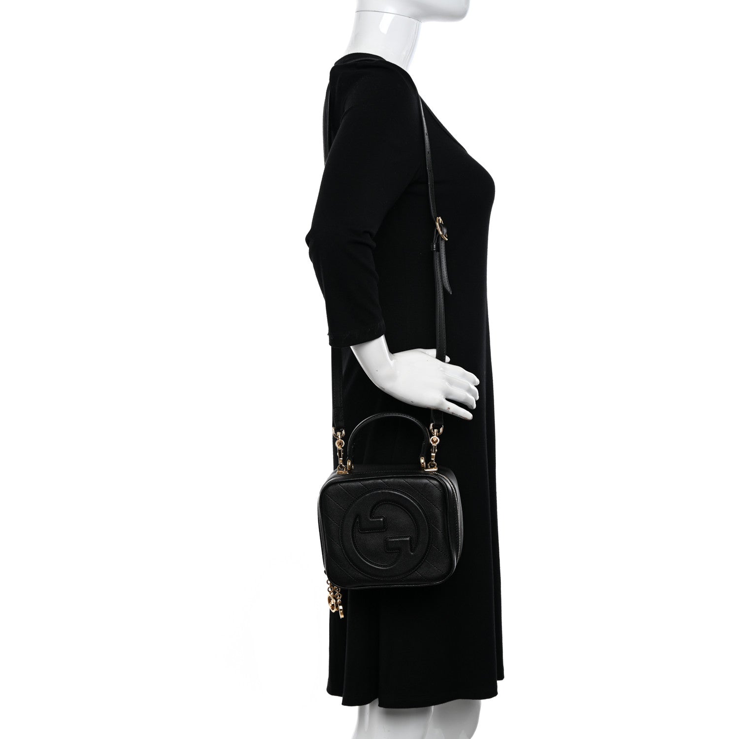 Gucci Sakai Be Green Calfskin Diagonal Stitched Blondie Top Handle Bag Black 2 of 9
