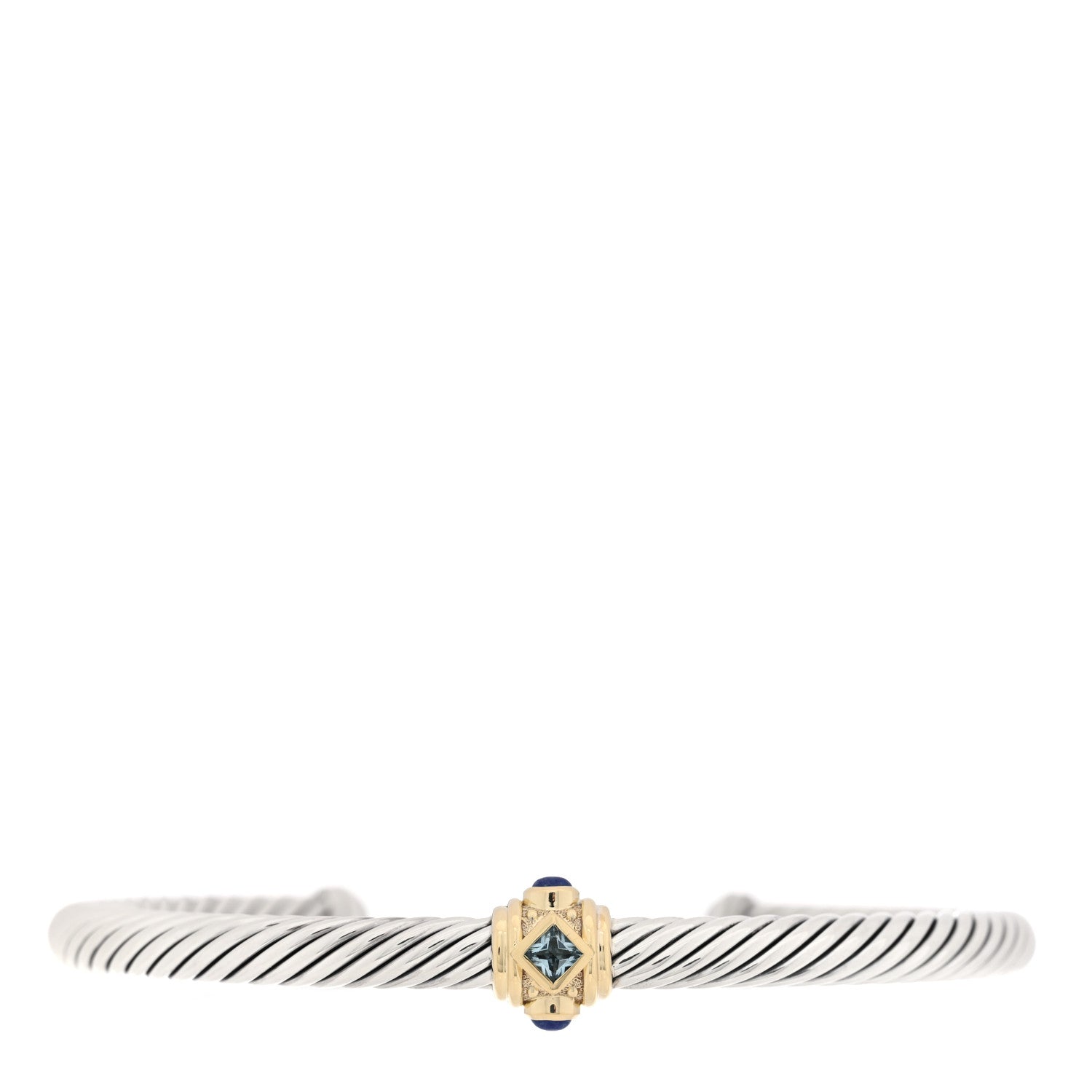 David Yurman Sterling Silver 14K Yellow Gold Blue Topaz Lapis Lazuli 5mm Cable Renaissance Station Bracelet 1 of 3