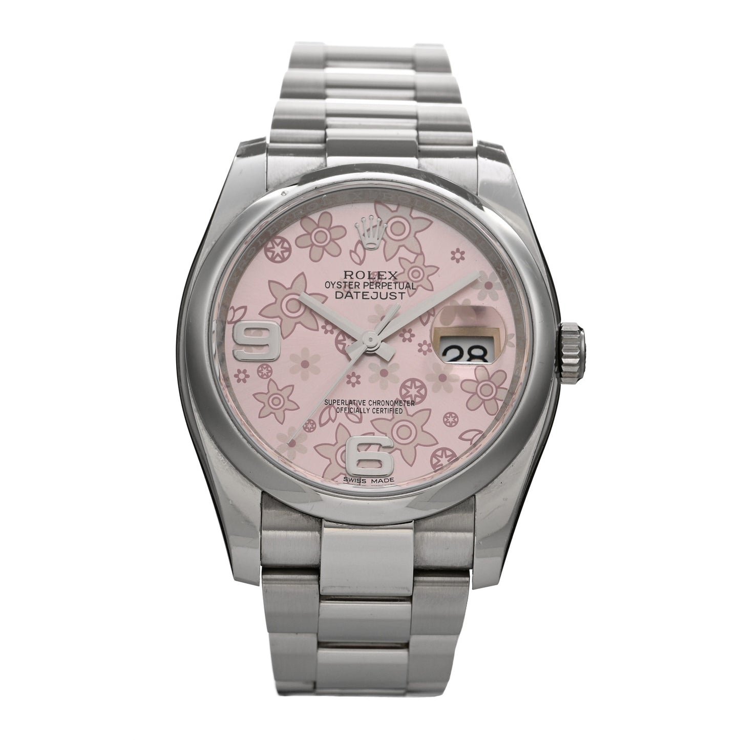 Stainless Steel 36mm Oyster Perpetual Datejust Watch Pink Flowers 116200