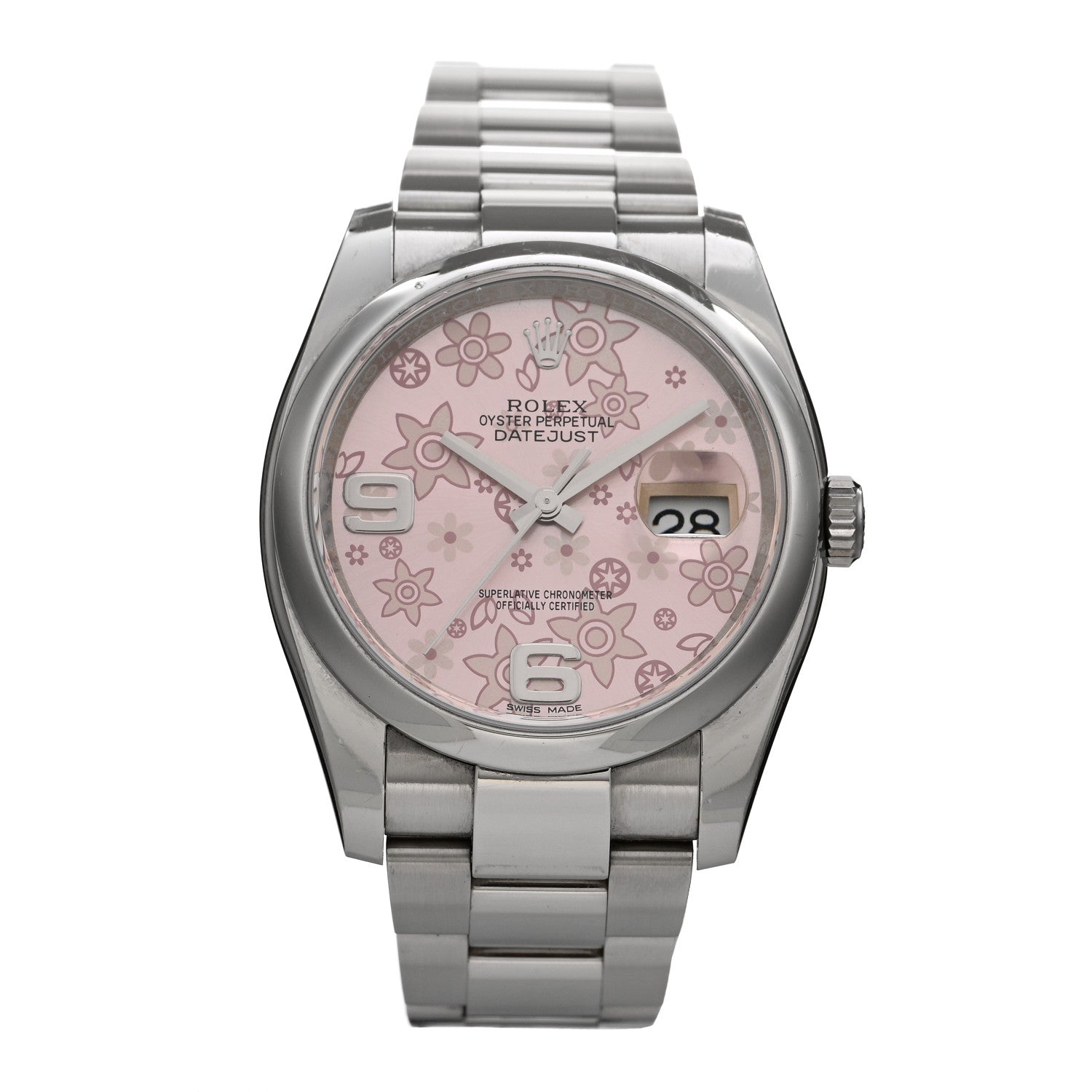 Rolex Stainless Steel 36mm Oyster Perpetual Datejust Watch Pink Flowers 116200 1 of 5