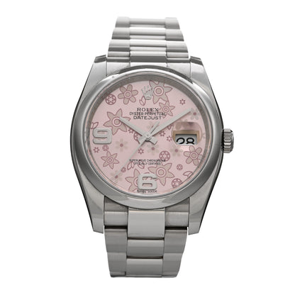 Rolex Stainless Steel 36mm Oyster Perpetual Datejust Watch Pink Flowers 116200 1 of 5